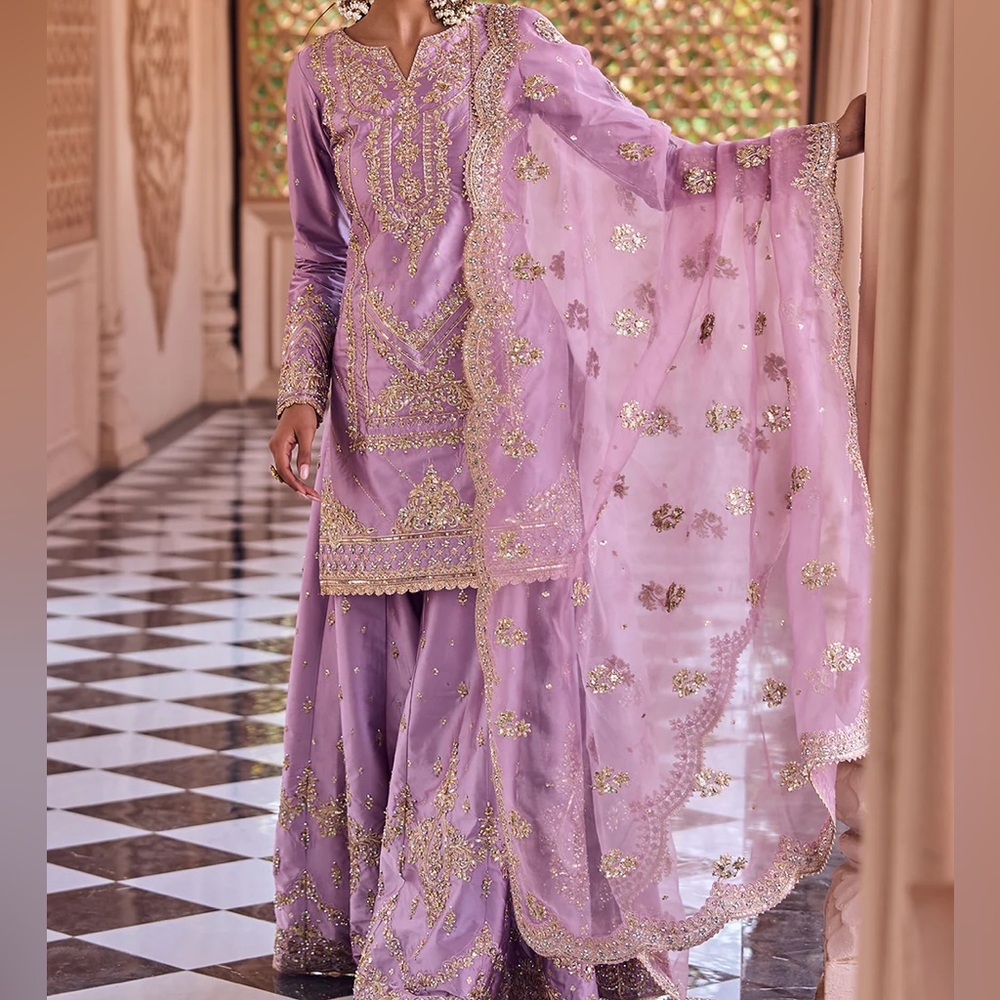 Lashkaraa Dusty Purple Embroidered Sharara